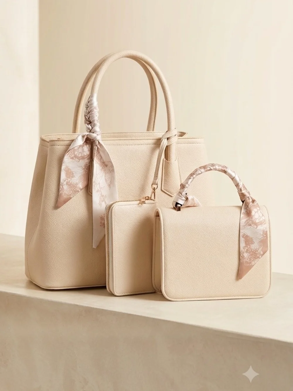 Elegant Cream Tote and Crossbody Bag Set